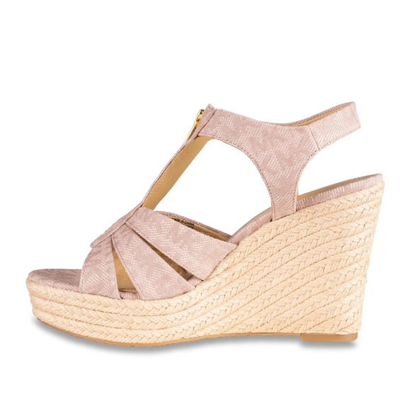 MICHAEL KORS PINK WEDGE SANDAL BERKLEY LOGO JACQUARD IN SOFT PINK SIZE 10 - Picture 8 of 15